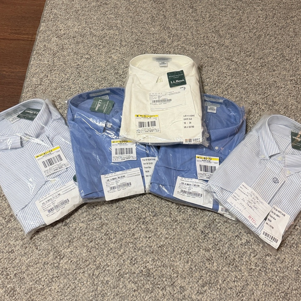 L.L. Bean Men's Blue, White, and Cream Dress Shirts
